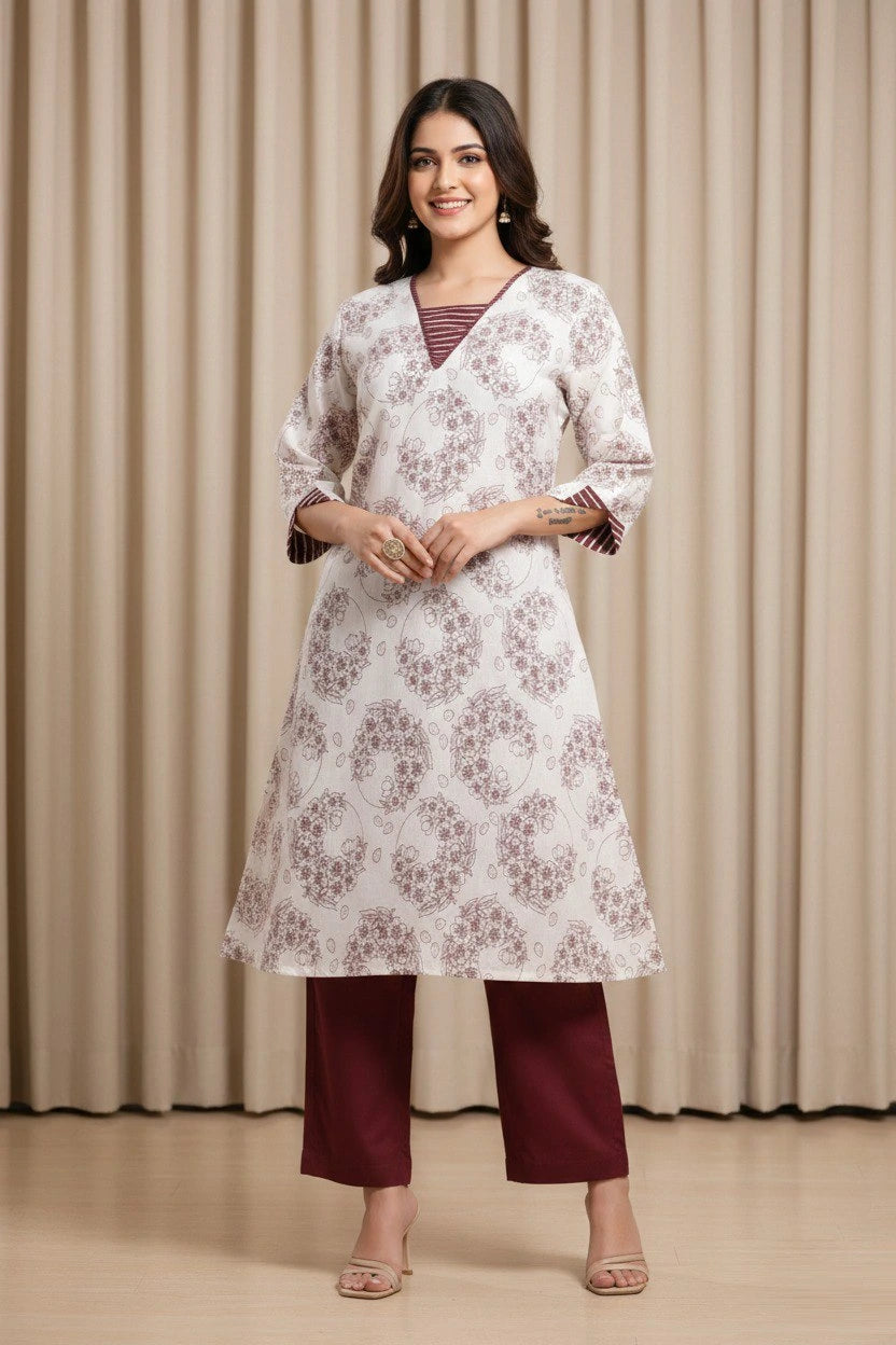 Maroon Print Cotton Kurti Kalyanja Fashion